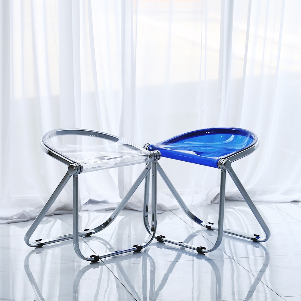 영가구[샘플상품] 베가 콕 스툴 투명 PC 플라스틱 디자인 접이식 보조 의자