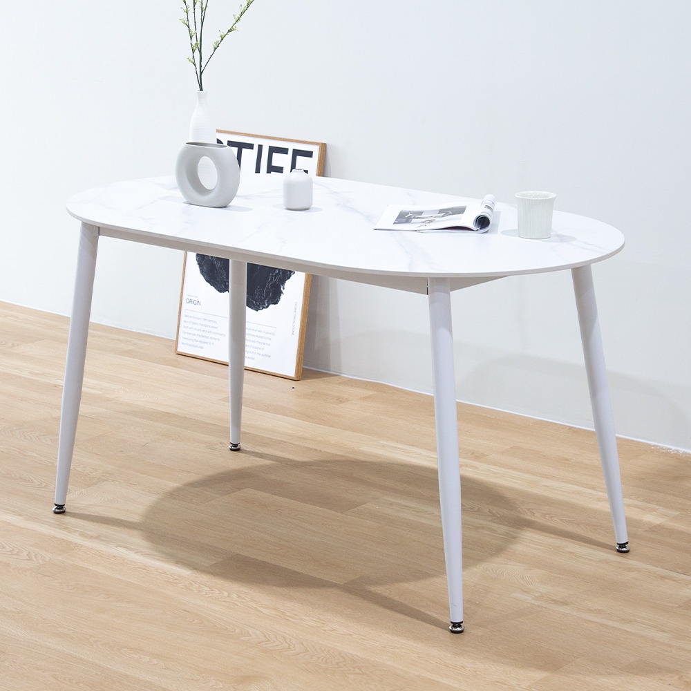 영가구머스크 포세린 세라믹 상판 화이트 직사각  타원형 식탁 카페 테이블 1400